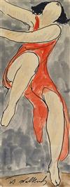 Appraisal: ABRAHAM WALKOWITZ Isadora Duncan Triptych Watercolor pen and ink and