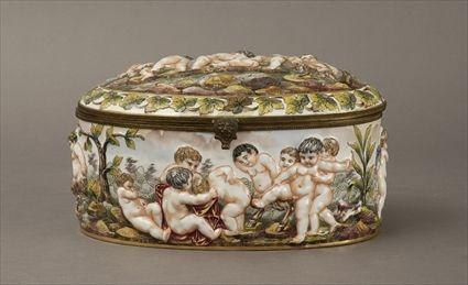 Appraisal: Capodimonte Brass-Mounted Gilt and Polychrome Decorated Porcelain Covered Box with