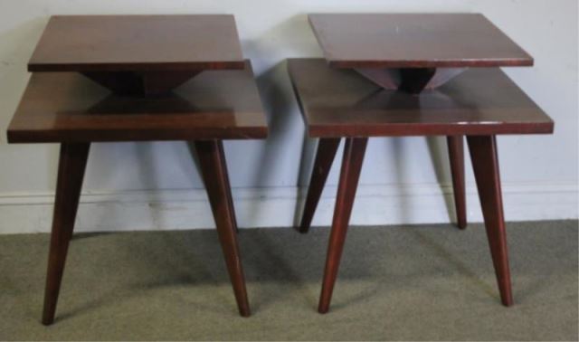 Appraisal: Midcentury Pair of Two Tier End Tables Unmarked From a