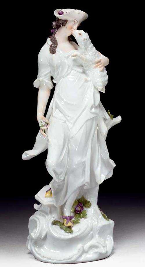 Appraisal: LARGE FIGURE OF A SHEPHERDESS Meissen circa - Model by