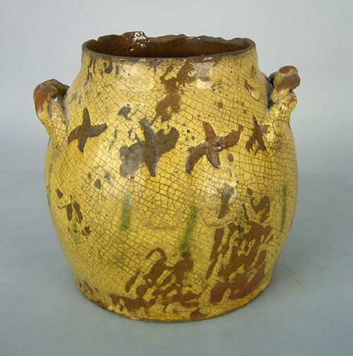 Appraisal: American redware crock early th c with rope twist handles