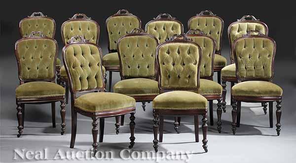 Appraisal: A Set of Twelve Fine Napoleon III Carved Mahogany Dining