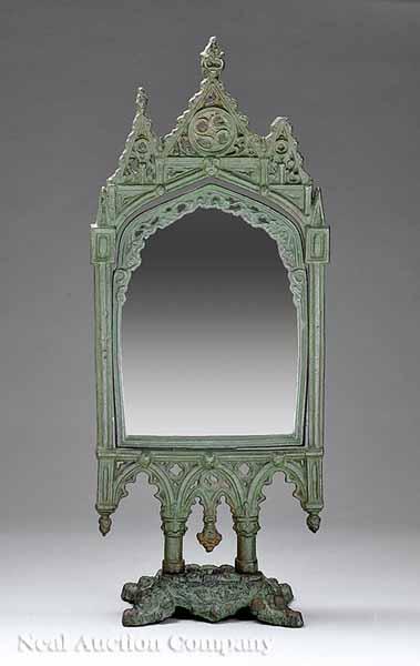 Appraisal: A Victorian Gothic Cast Iron Dressing Mirror mid- th c