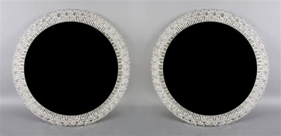 Appraisal: A Pair of Italian Circular Mirrors with Floral Glass Border