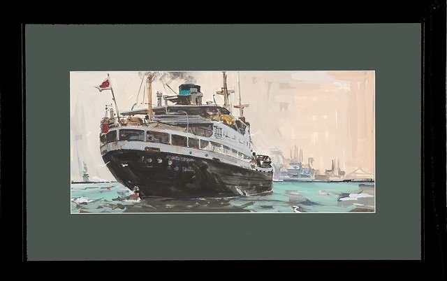 Appraisal: Illustration of freighter watercolor and gouache x signed verso Artist