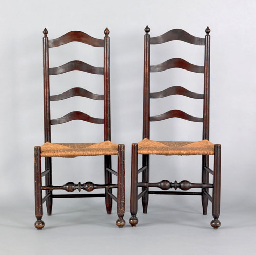 Appraisal: Pair of Delaware Valley four slat ladderback side chairs ca