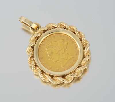 Appraisal: A Dollar Gold Coin Pendant k yellow gold twist rope