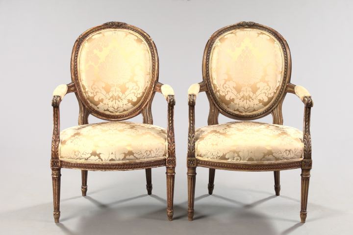 Appraisal: Pair of Louis XVI-Style Giltwood Fauteuils fourth quarter th century