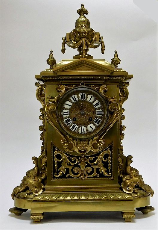 Appraisal: C French Bronze Gothic Revival Mantle Clock France th Century