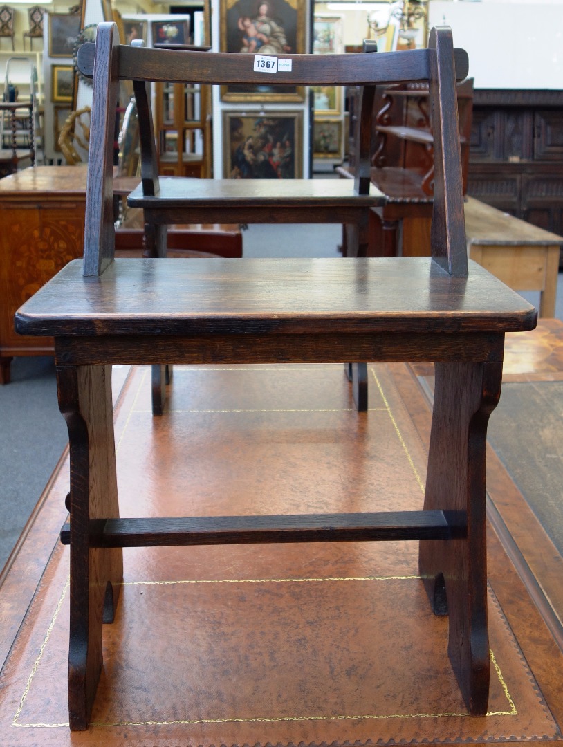 Appraisal: A pair of th century style back stools on trestle