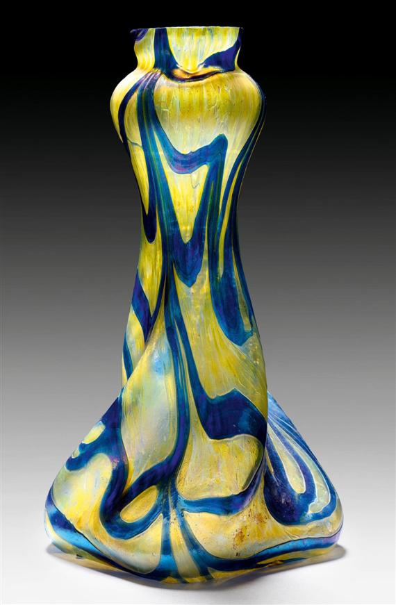 Appraisal: PALLME-KOENIG attributed to VASE circa Blue and yellow iridescent glass