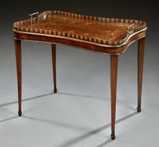 Appraisal: English Edwardian Marquetry Inlaid Tea Table earl English Edwardian Marquetry