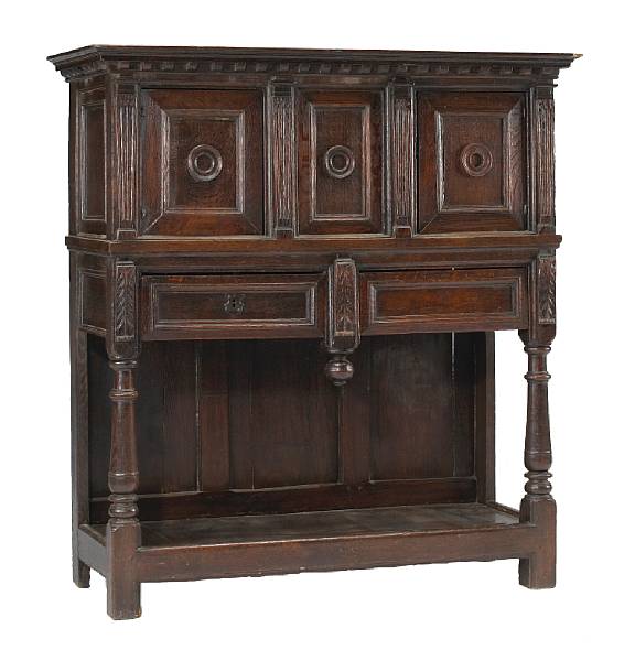 Appraisal: An English or French Baroque oak court cupboard late th