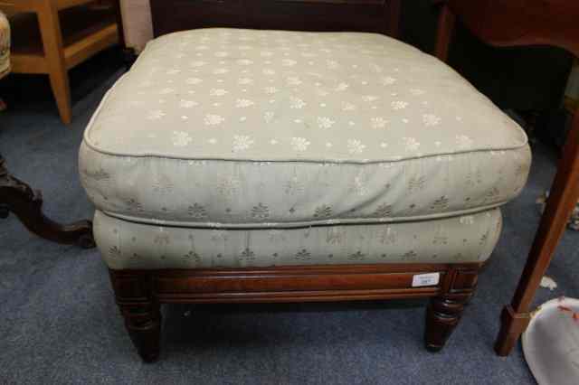 Appraisal: A LIGHT GREEN UPHOLSTERED SQUARE FOOTSTOOL with pad cushion and