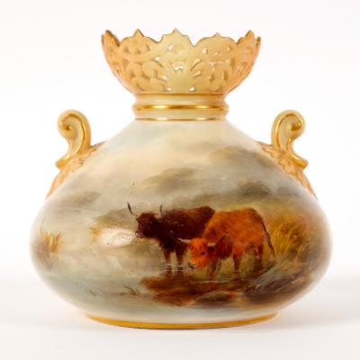 Appraisal: A Royal Worcester vase painted Highland cattle signed H Stinton