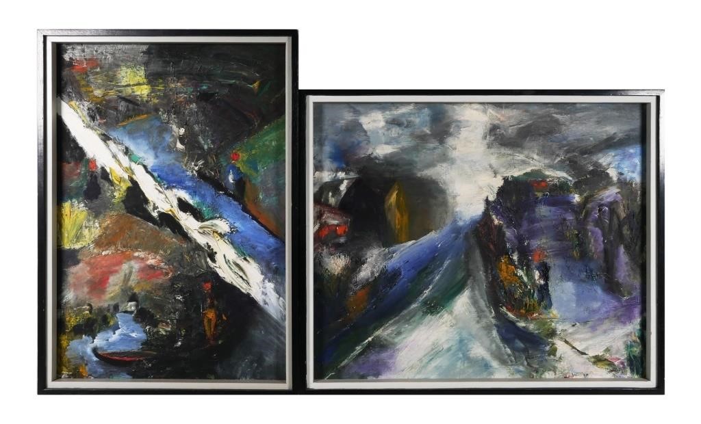 Appraisal: Pair of illegibly signed expressionist landscapes each framed to x