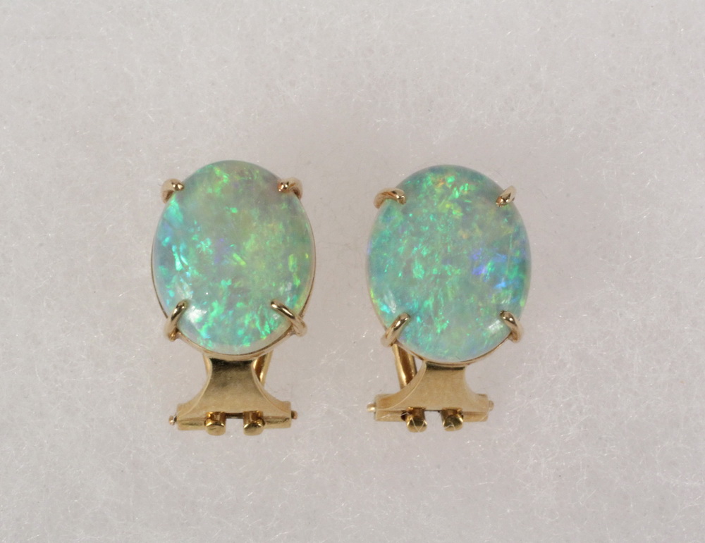 Appraisal: EARRINGS - Pair of K Yellow Gold and Opal Pierced