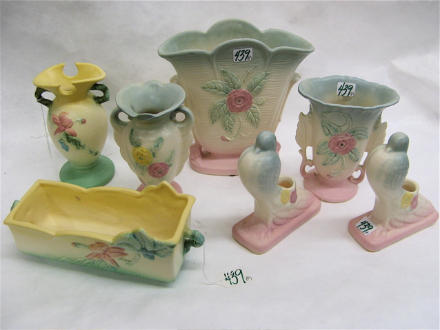 Appraisal: EIGHT AMERICAN HULL ART POTTERY PIECES various patterns colors and