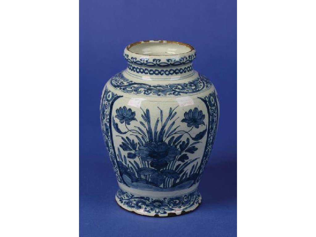 Appraisal: A DUTCH DELFTWARE BLUE AND WHITE VASE of baluster form