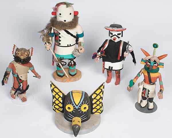 Appraisal: Hopi Katsinas lot of including an Owl Eototo Katsina Chief