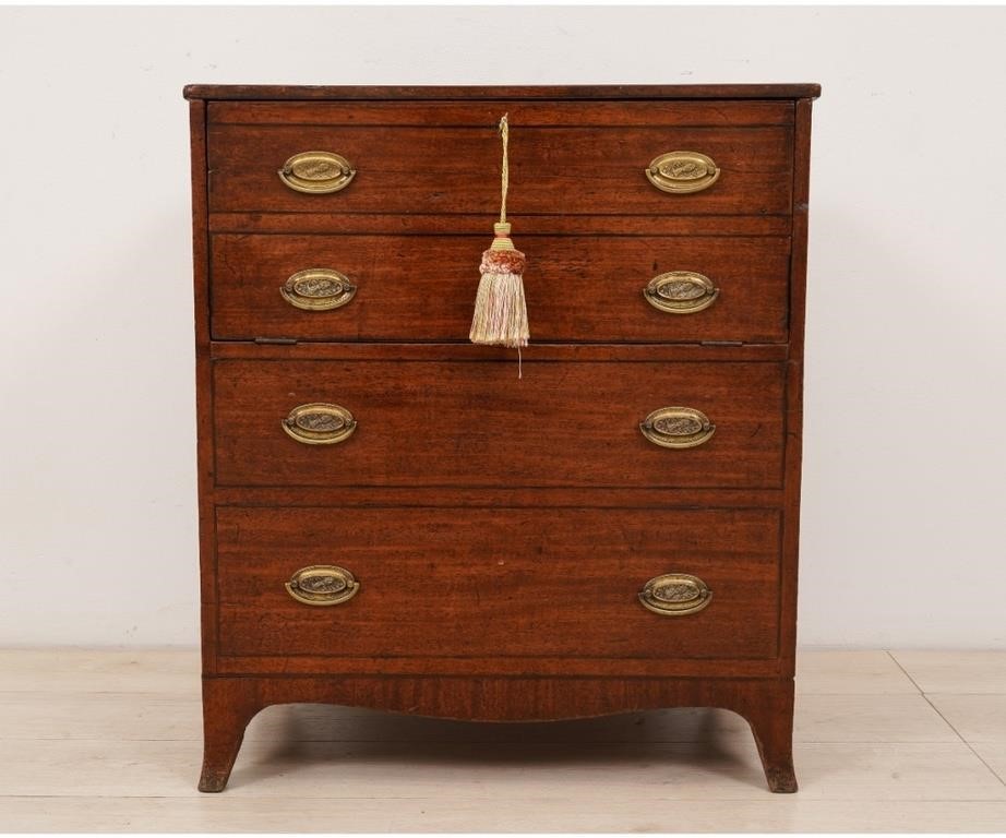 Appraisal: English Hepplewhite mahogany diminutive faux chest of drawers with pull