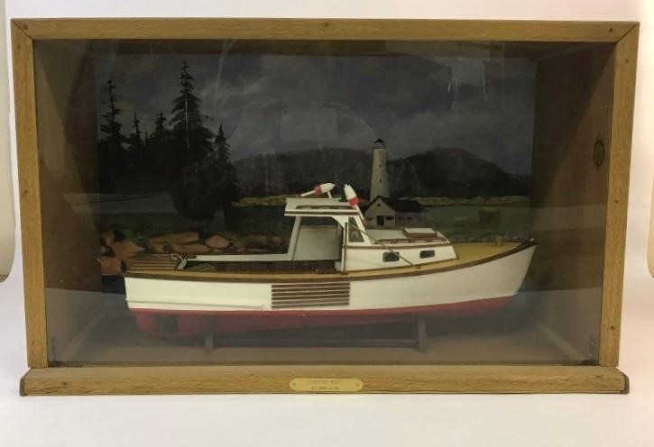 Appraisal: Handrafted wooden lobster boat model diorama by Larry Allen Bass