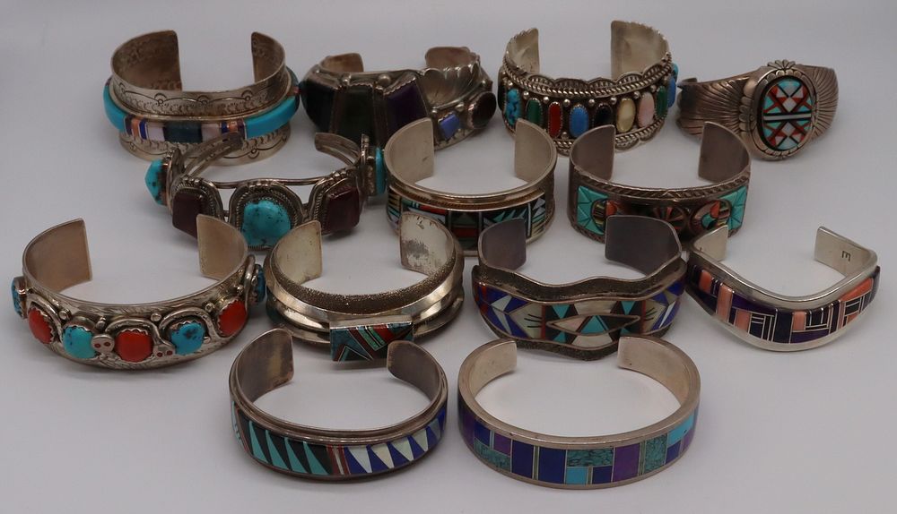 Appraisal: JEWELRY Grouping of Southwest Sterling Cuff Bracelets Includes a signed