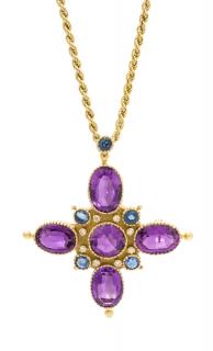 Appraisal: An Karat Yellow Gold Amethyst Sapphire and Diamond Pendant dwts