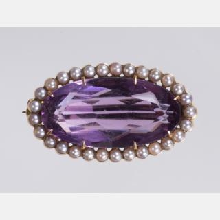 Appraisal: A kt Yellow Gold Amethyst and Seed Pearl Brooch Set