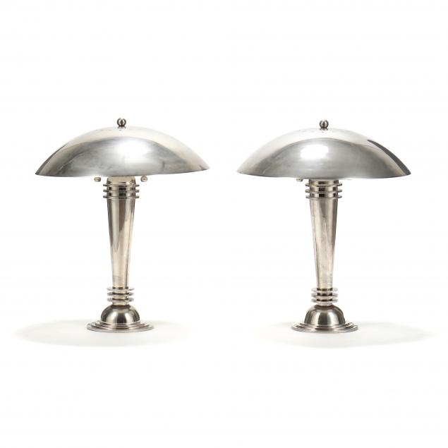 Appraisal: PAIR OF MACHINE AGE STYLE CHROME TABLE LAMPS Circa labeled