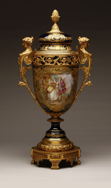 Appraisal: A large Sevres style ormolu-mounted porcelain covered vase A large