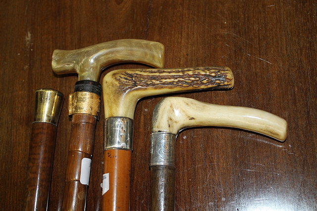 Appraisal: A WALKING STICK with k gold band and horn handle