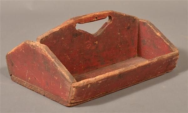 Appraisal: Softwood Utensil Carrier with Original Red Paint Primitive th Century