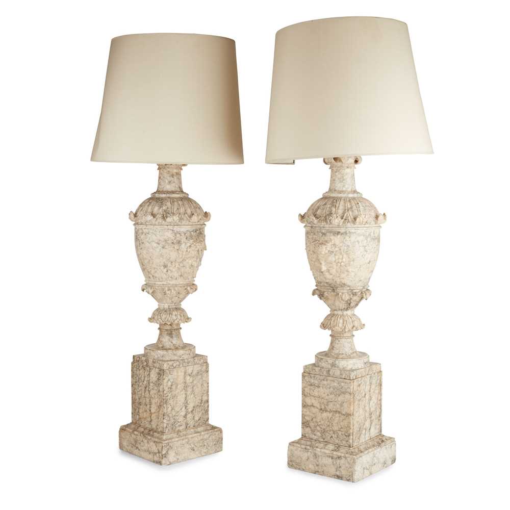 Appraisal: PAIR OF LARGE ITALIAN GREY MARBLE LAMPS EARLY TH CENTURY