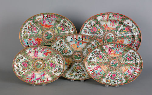 Appraisal: Five Chinese export rose medallion oval platters th c largest