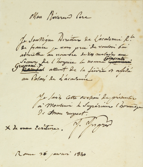 Appraisal: INGRES JEAN AUGUSTE DOMINIQUE Autograph Letter Signed J Ingres as