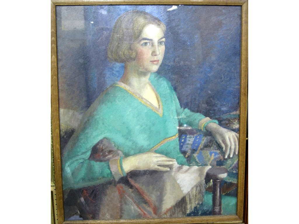 Appraisal: Oil on canvas portrait of a young woman signed and