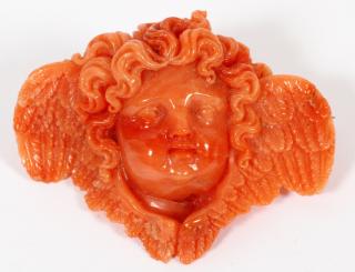 Appraisal: CARVED CORAL ANGEL BROOCH CARVED CORAL ANGEL BROOCH W Florence