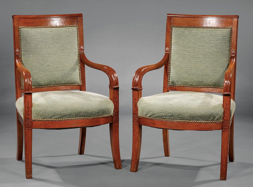 Appraisal: Pair of Louis Philippe Carved Mahogany Fauteuils th c scroll