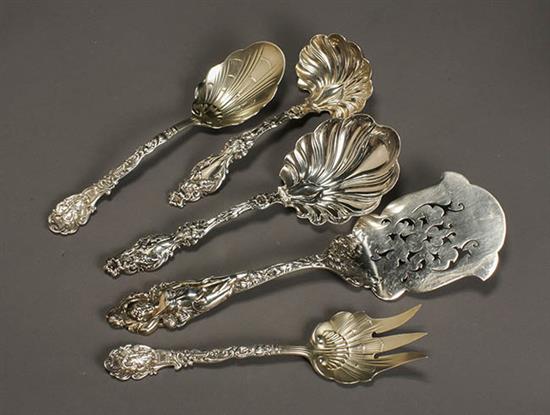 Appraisal: Group of Five American Sterling Flat Serving Articles Designed Late