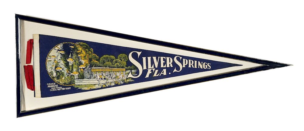 Appraisal: SILVER SPRINGS Framed Felt Pennant Boat 's 's vintage souvenir