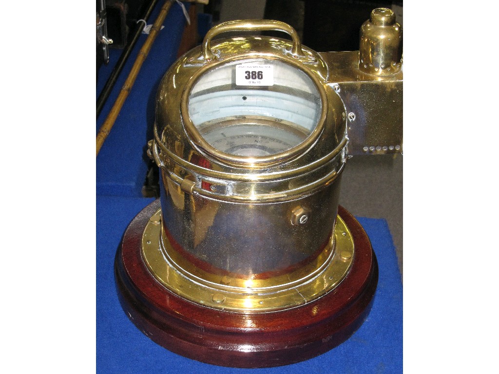 Appraisal: Ship's brass binnacle with gimbaled compass and oil burning light