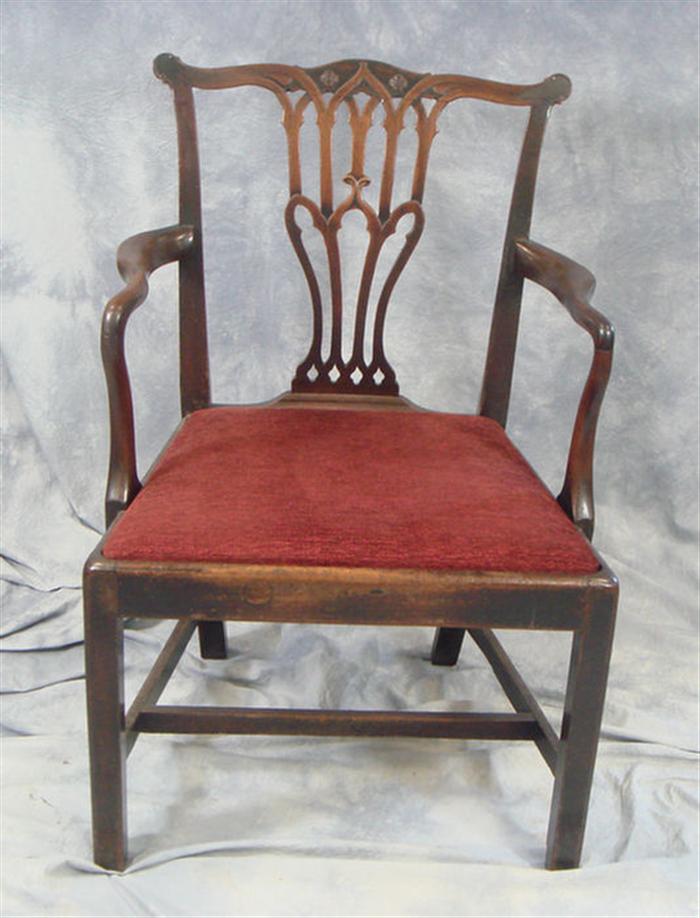 Appraisal: Mahogany Georgian armchair pierced Gothic splat straight legs Estimate -