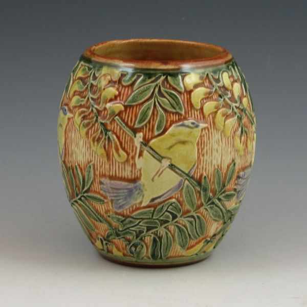 Appraisal: Weller Knifewood vase with birds and a glossy finish with