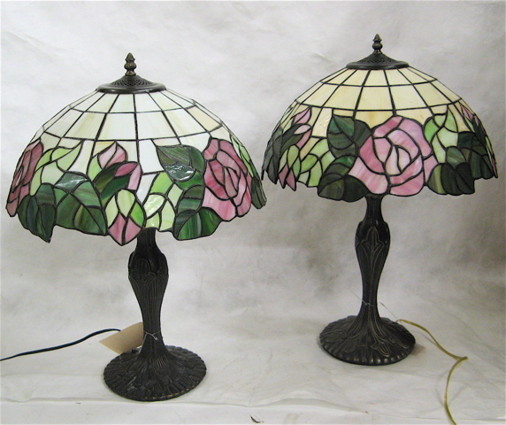 Appraisal: A PAIR OF TIFFANY-TYPE TABLE LAMPS each with flower border