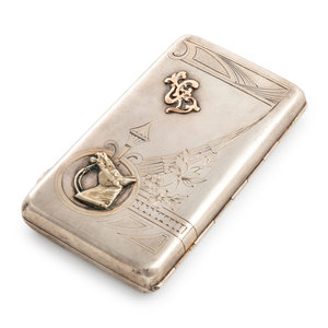 Appraisal: A Russian Silver and -Karat Gold Mounted Cigarette Case Mark