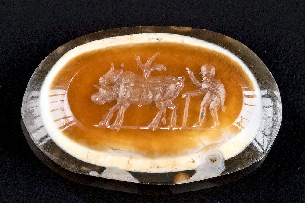 Appraisal: Roman Banded Agate Intaglio - Man with Oxen Roman Imperial