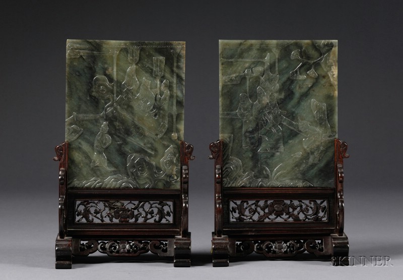 Appraisal: Pair of Jade Table Screens China late th early th