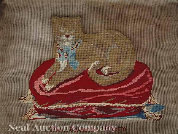 Appraisal: An American Needlepoint depicting The Favorite Kitten mid- th c