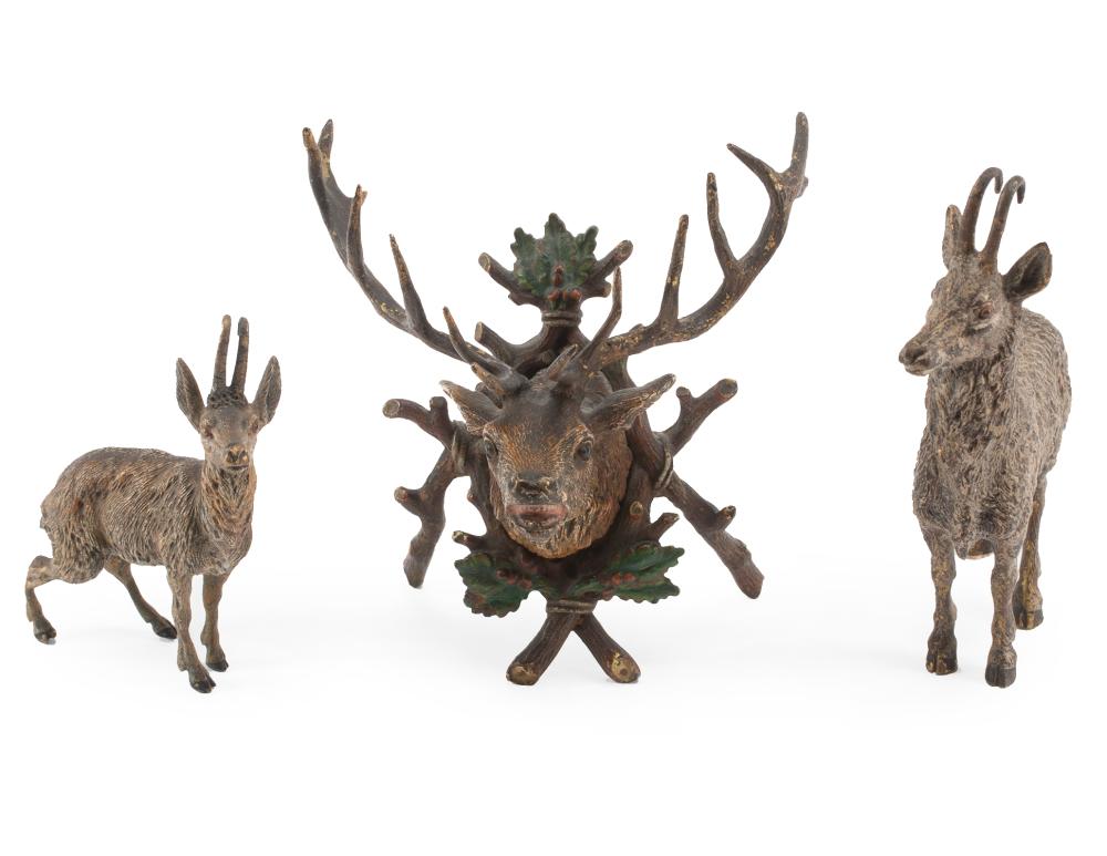 Appraisal: Three Austrian Cold Painted Bronze Figures of Deer tallest h